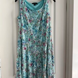 Perceptions Aqua Floral Lace Midi Dress